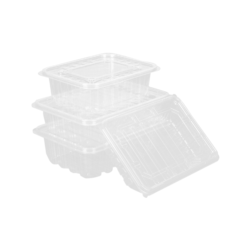 Одноразовая полностью прозрачная коробка для упаковки фруктов.